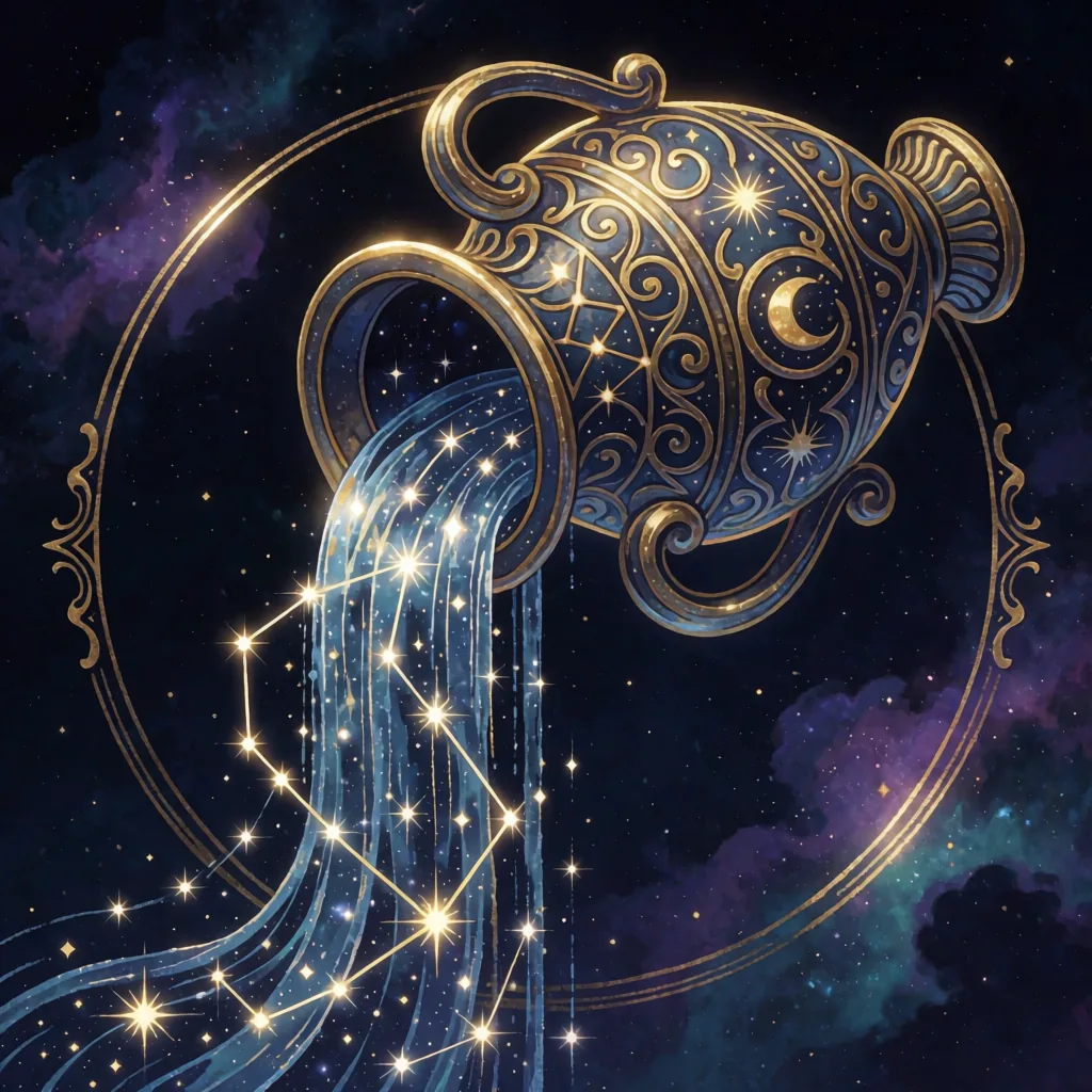 Golden constellation illustration of the Aquarius zodiac sign