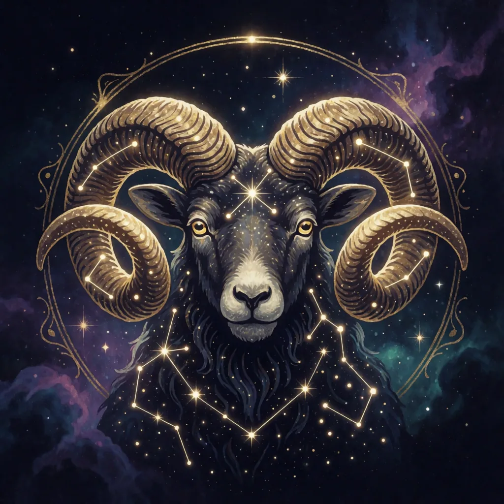 Golden constellation illustration of the Aries zodiac sign