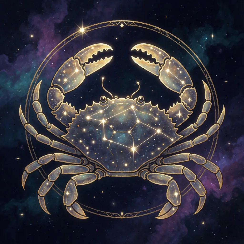 Golden constellation illustration of the Cancer zodiac sign