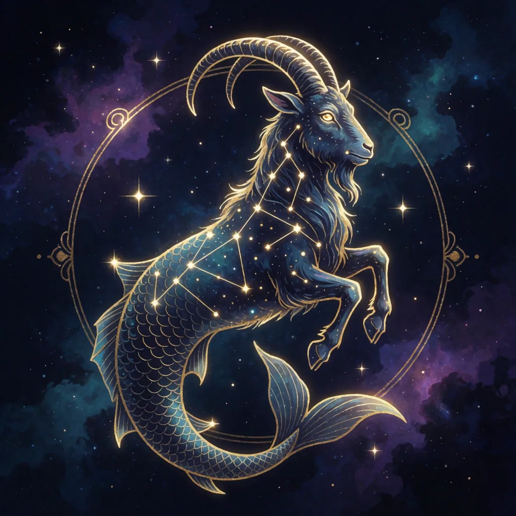 Golden constellation illustration of the Capricorn zodiac sign