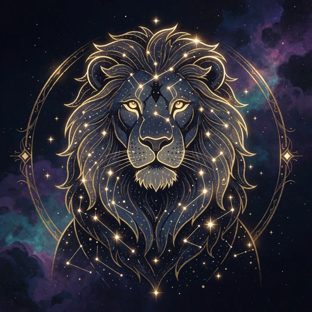 Golden constellation illustration of the Leo zodiac sign