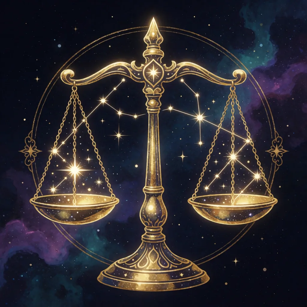 Golden constellation illustration of the Libra zodiac sign