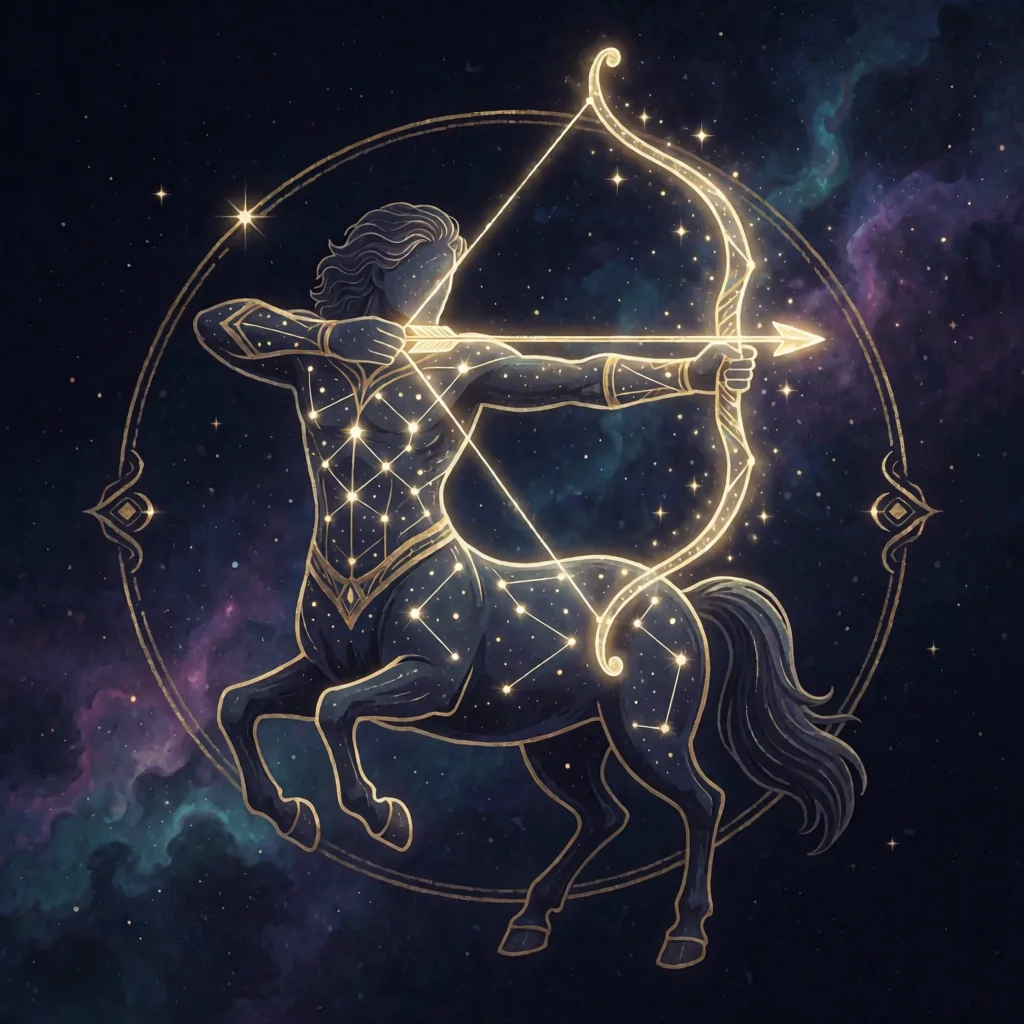 Golden constellation illustration of the Sagittarius zodiac sign