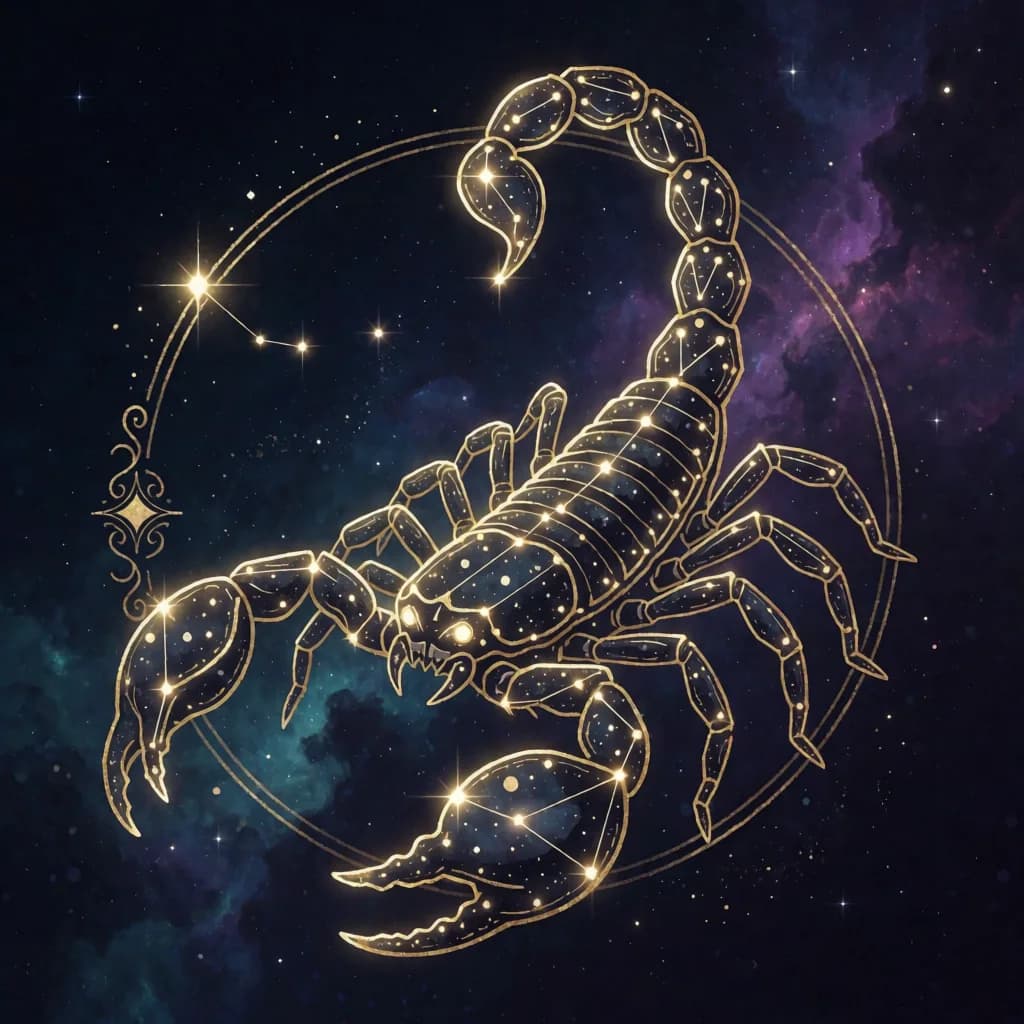 Golden constellation illustration of the Scorpio zodiac sign
