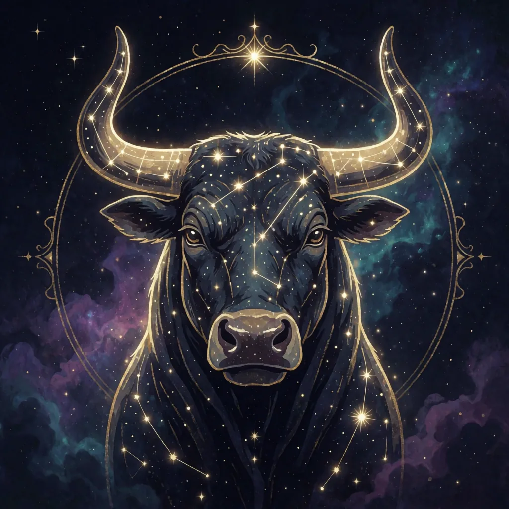 Golden constellation illustration of the Taurus zodiac sign