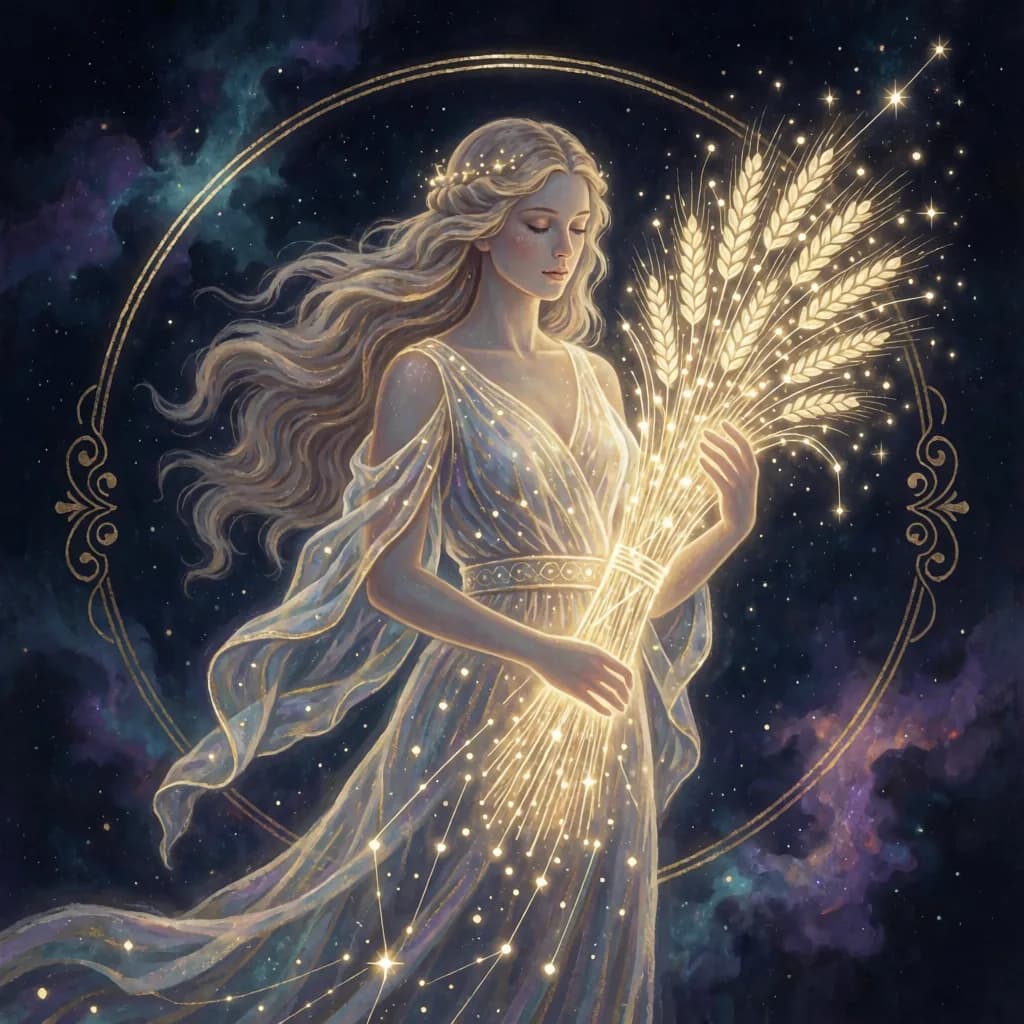 Golden constellation illustration of the Virgo zodiac sign